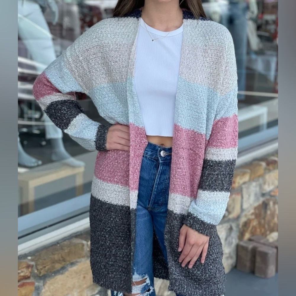 Hem & Thread Colorful Striped Cardigan NWT